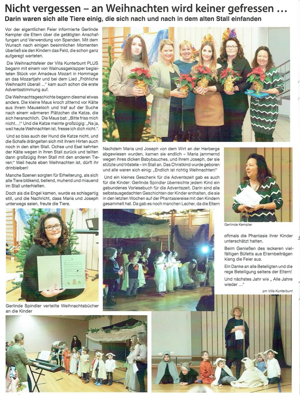 Zeitungsausschnitt zur Weihnachtsfeier der Villa Kunterbunt 2019